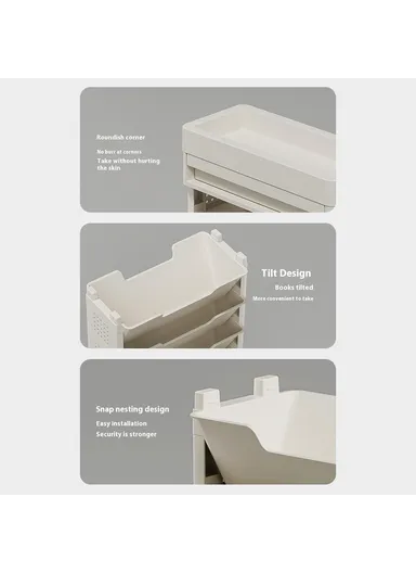 3-Tier Movable Classroom Desk Side Book Storage Rack PP Stationery Organizer without Drawer