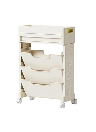 Movable Classroom Desk Side Book Storage Rack 3-Tier PP Stationery Organizer with Drawer and Wheels