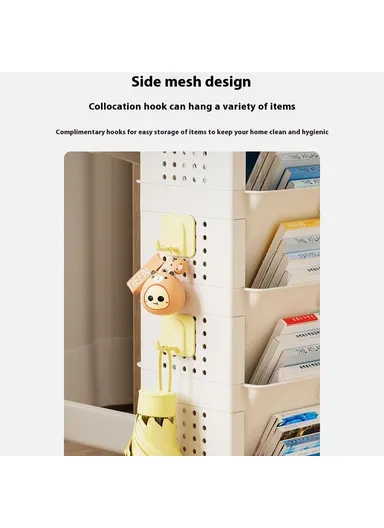 Movable Classroom Desk Side Book Storage Rack 3-Tier PP Stationery Organizer with Drawer and Wheels