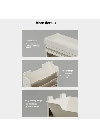 Movable Classroom Desk Side Book Storage Rack 3-Tier PP Stationery Organizer with Drawer and Wheels