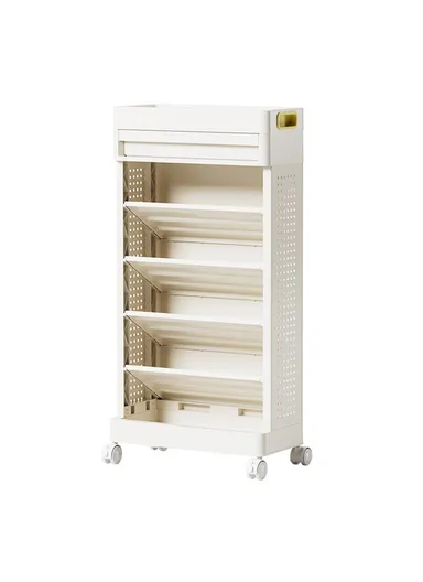 5-Tier Books Storage Rack Multi-Function Organizer Desk Side PP Bookshelf with Drawer and Wheels