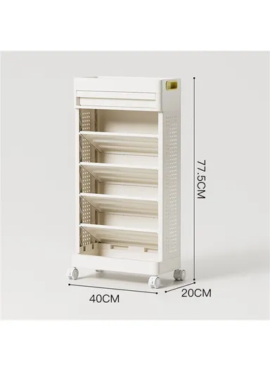 5-Tier Books Storage Rack Multi-Function Organizer Desk Side PP Bookshelf with Drawer and Wheels