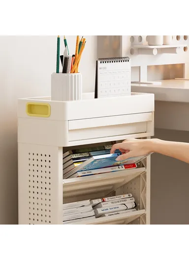 5-Tier Books Storage Rack Multi-Function Organizer Desk Side PP Bookshelf with Drawer