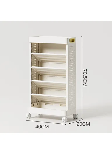 5-Tier Movable Books Storage Rack Multi-Function Organizer Desk Side PP Bookshelf without Drawer
