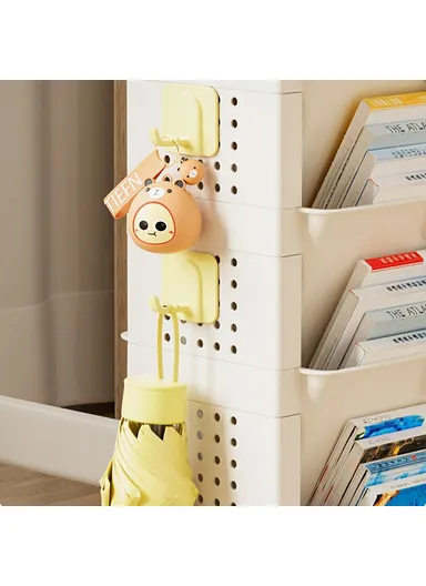 5-Tier Movable Classroom Desk Side Book Storage Rack PP Stationery Organizer with Drawer and Wheels