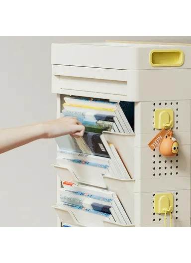 5-Tier Classroom Desk Side Book Storage Rack PP Stationery Organizer with Drawer