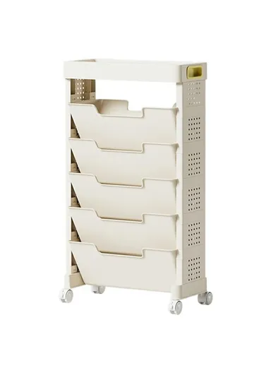 5-Tier Movable Classroom Desk Side Book Storage Rack PP Stationery Organizer without Drawer
