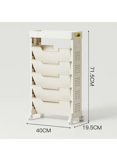 5-Tier Movable Classroom Desk Side Book Storage Rack PP Stationery Organizer without Drawer