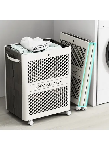 Foldable Laundry Basket Bathroom Dirty Clothes Storage Hamper for Home Use - No Wheels (L38 x W28 x H45)cm