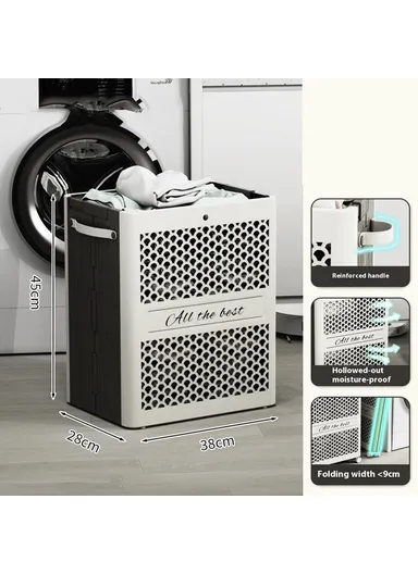 Foldable Laundry Basket Bathroom Dirty Clothes Storage Hamper for Home Use - No Wheels (L38 x W28 x H45)cm
