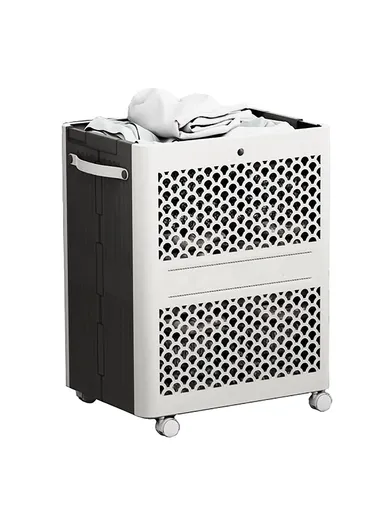 Folding Laundry Basket Clothes Hamper Storage Box with Wheels for Bathroom Home Use (L38 x W28 x H48) cm