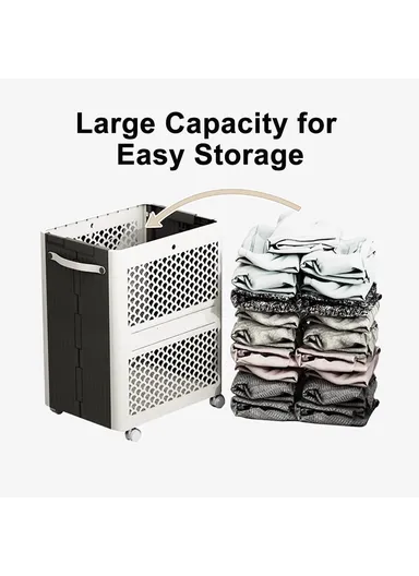 Folding Laundry Basket Clothes Hamper Storage Box with Wheels for Bathroom Home Use (L38 x W28 x H48) cm