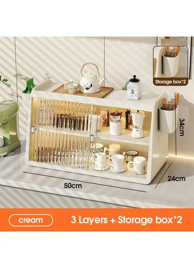 3-Tier Cup Holder Organizer Kitchen Countertop Coffee, Mugs, Tea, Cups &amp; Storage Rack with 2 Storage Boxes