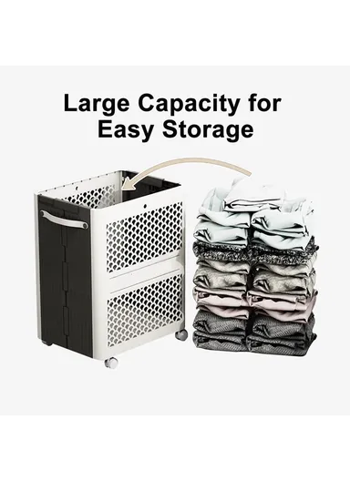 Foldable Laundry Basket with Wheels for Home &amp; Bathroom Dirty Clothes Storage Box (L38 x W19 x H48) cm