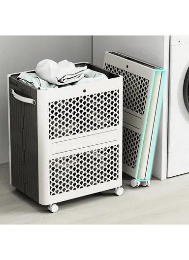 Foldable Laundry Basket with Wheels for Home &amp; Bathroom Dirty Clothes Storage Box (L38 x W19 x H48) cm