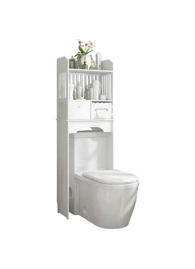  Wooden Bathroom Over Toilet Storage Rack, Toiletries Cleaning Supplies Organizer Cabinet