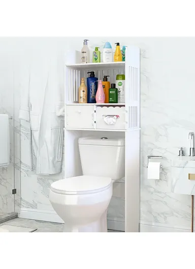  Wooden Bathroom Over Toilet Storage Rack, Toiletries Cleaning Supplies Organizer Cabinet