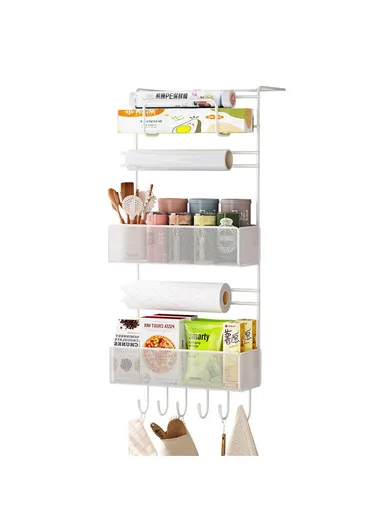 6 Tier Refrigerator Side Organizer Space Saving No Drilling Carbon Steel Kitchen Storage Rack - White