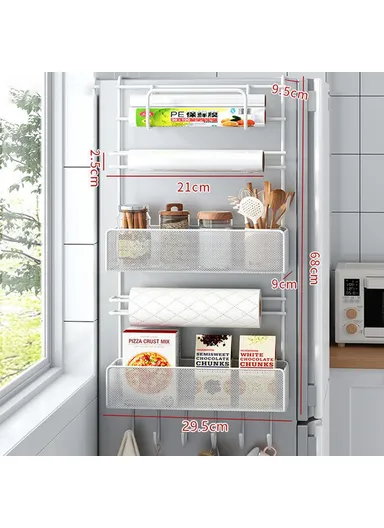 6 Tier Refrigerator Side Organizer Space Saving No Drilling Carbon Steel Kitchen Storage Rack - White