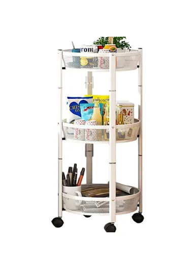 Folding Multi-Function Storage Cart Kitchen Organizer Stand 3-Tier Fruit Vegetable Basket ,Snack Rack - White