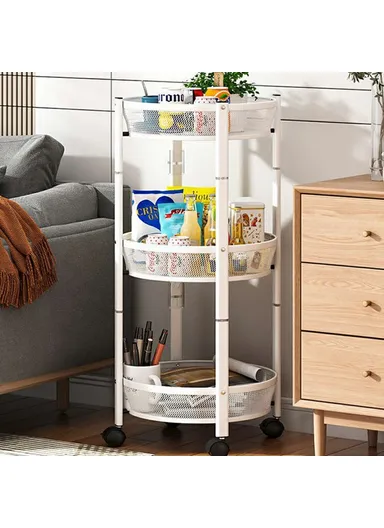 Folding Multi-Function Storage Cart Kitchen Organizer Stand 3-Tier Fruit Vegetable Basket ,Snack Rack - White