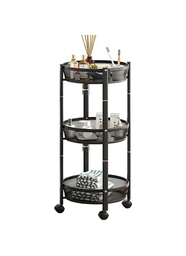 Folding Multi-Function Storage Cart Kitchen Organizer Stand 3-Tier Fruit Vegetable Basket ,Snack Rack - Black