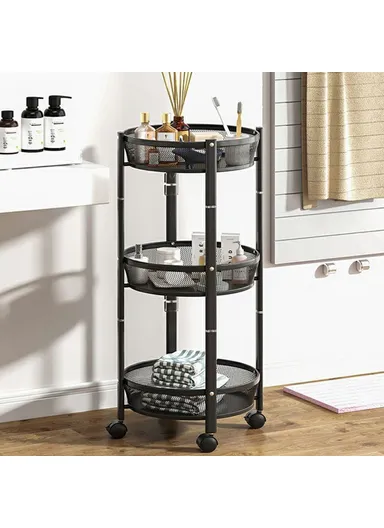Folding Multi-Function Storage Cart Kitchen Organizer Stand 3-Tier Fruit Vegetable Basket ,Snack Rack - Black