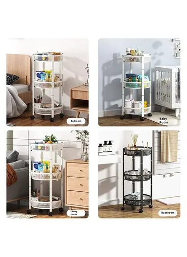 Folding Multi-Function Storage Cart Kitchen Organizer Stand 3-Tier Fruit Vegetable Basket ,Snack Rack - Black