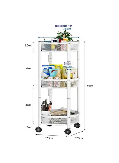 Folding Multi-Function Storage Cart Kitchen Organizer Stand 3-Tier Fruit Vegetable Basket ,Snack Rack - Black