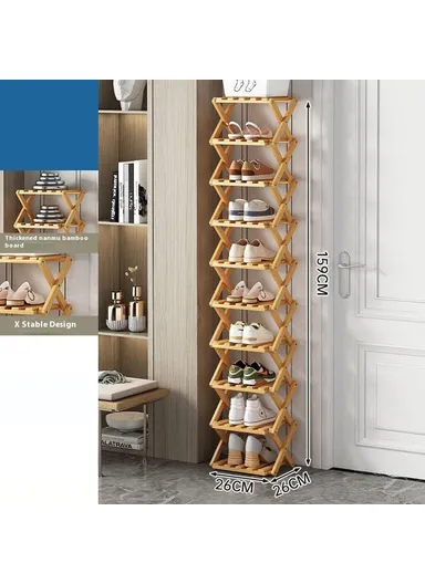 10-Tier Foldable Bamboo Shoe Rack, No Installation Required, Home Entryway Shoes Storage Organizer - Natural Color