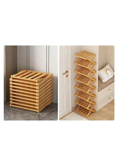 10-Tier Foldable Bamboo Shoe Rack, No Installation Required, Home Entryway Shoes Storage Organizer - Natural Color