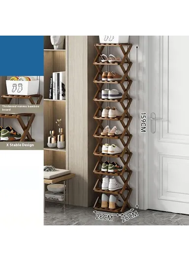 10-Tier Foldable Bamboo Shoe Rack, No Installation Required, Home Entryway Shoes Storage Organizer - Tawny