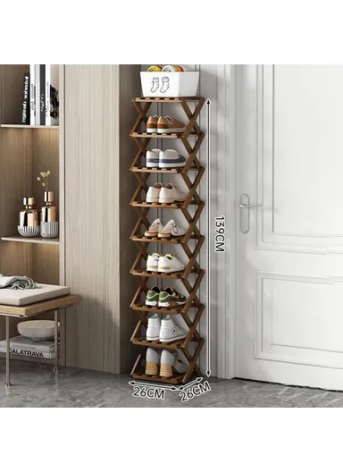 9-Tier Foldable Bamboo Shoe Rack, No Installation Required, Home Entryway Shoes Storage Organizer - Tawny