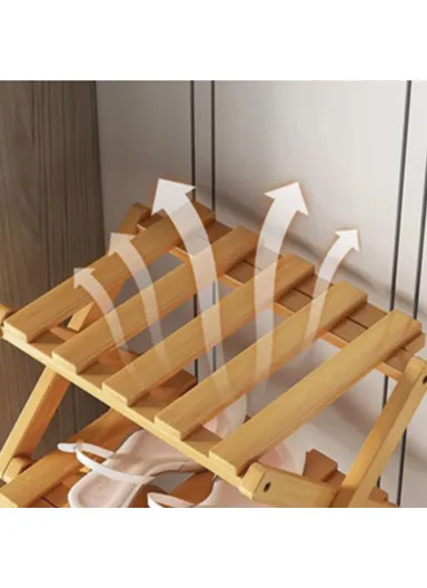 9-Tier Foldable Bamboo Shoe Rack, No Installation Required, Home Entryway Shoes Storage Organizer - Tawny