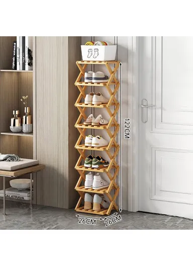 8-Tier Foldable Bamboo Shoe Rack, No Installation Required, Home Entryway Shoes Storage Organizer - Natural Color