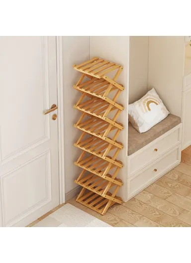 8-Tier Foldable Bamboo Shoe Rack, No Installation Required, Home Entryway Shoes Storage Organizer - Natural Color