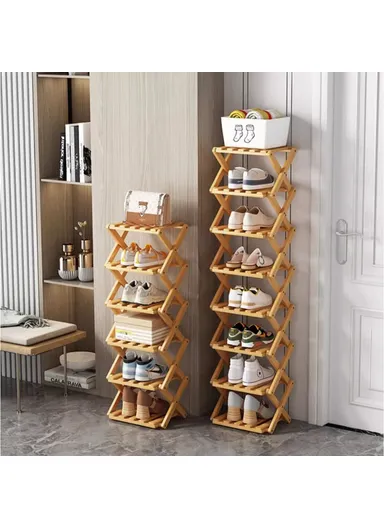 8-Tier Foldable Bamboo Shoe Rack, No Installation Required, Home Entryway Shoes Storage Organizer - Natural Color