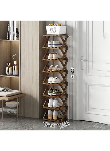 8-Tier Foldable Bamboo Shoe Rack, No Installation Required, Home Entryway Shoes Storage Organizer - Tawny