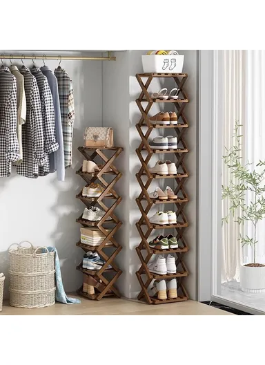7-Tier Foldable Bamboo Shoe Rack, No Installation Required, Home Entryway Shoes Storage Organizer - Natural Color