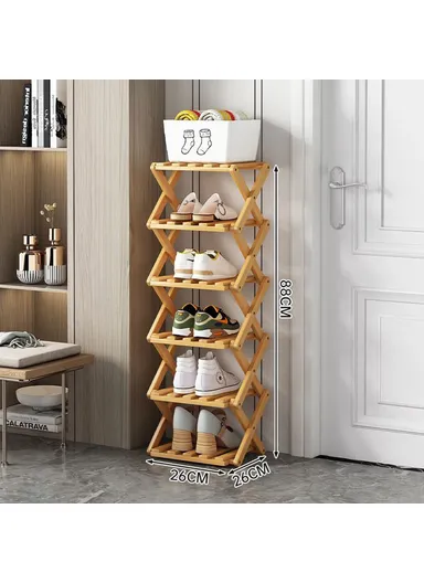 6-Tier Foldable Bamboo Shoe Rack, No Installation Required, Home Entryway Shoes Storage Organizer - Natural Color