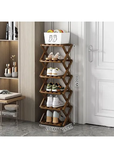 6-Tier Foldable Bamboo Shoe Rack, No Installation Required, Home Entryway Shoes Storage Organizer - Tawny
