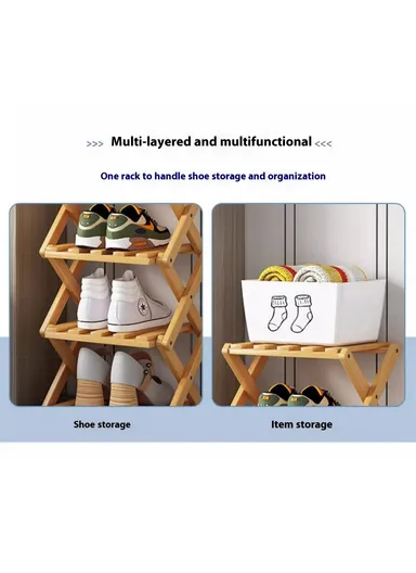 6-Tier Foldable Bamboo Shoe Rack, No Installation Required, Home Entryway Shoes Storage Organizer - Tawny