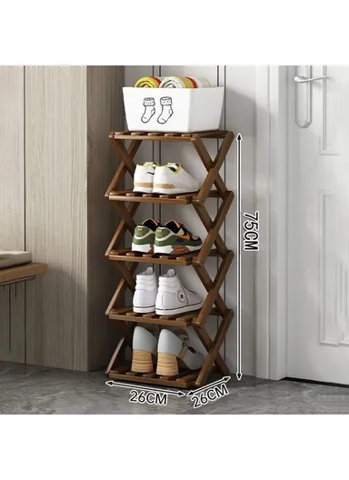5-Tier Foldable Bamboo Shoe Rack No Installation Required Home Entryway Shoes Storage Organizer - Tawny