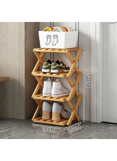 4-Tier Foldable Bamboo Shoe Rack, No Installation Required, Home Entryway Shoes Storage Organizer - Natural Color