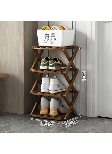 4-Tier Foldable Bamboo Shoe Rack, No Installation Required, Home Entryway Shoes Storage Organizer - Tawny
