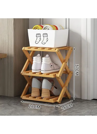 3-Tier Foldable Bamboo Shoe Rack, No Installation Required, Home Entryway Shoes Storage Organizer - Natural Color