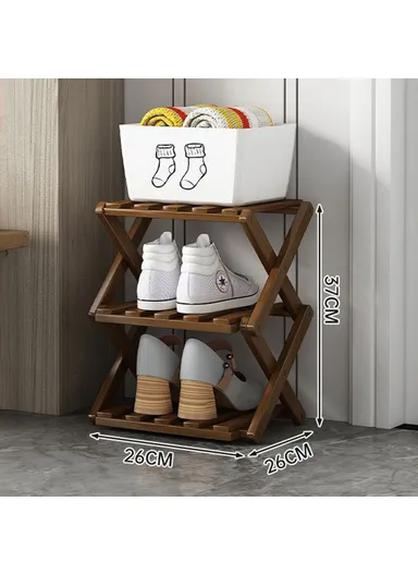 3-Tier Foldable Bamboo Shoe Rack, No Installation Required, Home Entryway Shoes Storage Organizer - Tawny