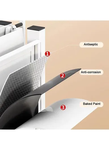 3 Tiers Foldable Kitchen Storage Rack, Heavy Duty Carbon Steel Shelf for Microwave Oven with Wheels - Black