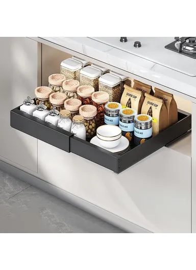 Under Sink Organizer, Pull Out Kitchen Cabinet Drawer, Extendable Length Storage Rack (L50 x W42 x H7)cm - Black / 42cm