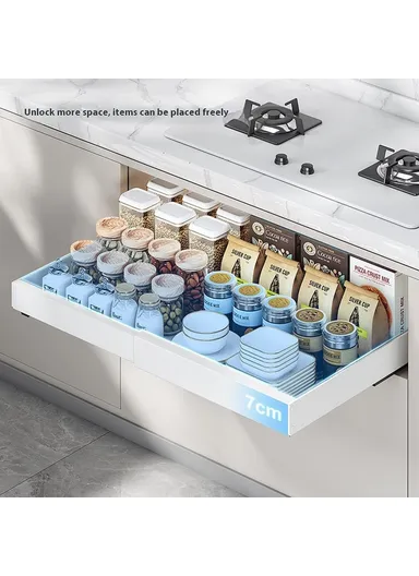 Under Sink Organizer, Pull Out Kitchen Cabinet Drawer, Extendable Length Storage Rack (L50 x W52 x H7)cm - White / 52cm